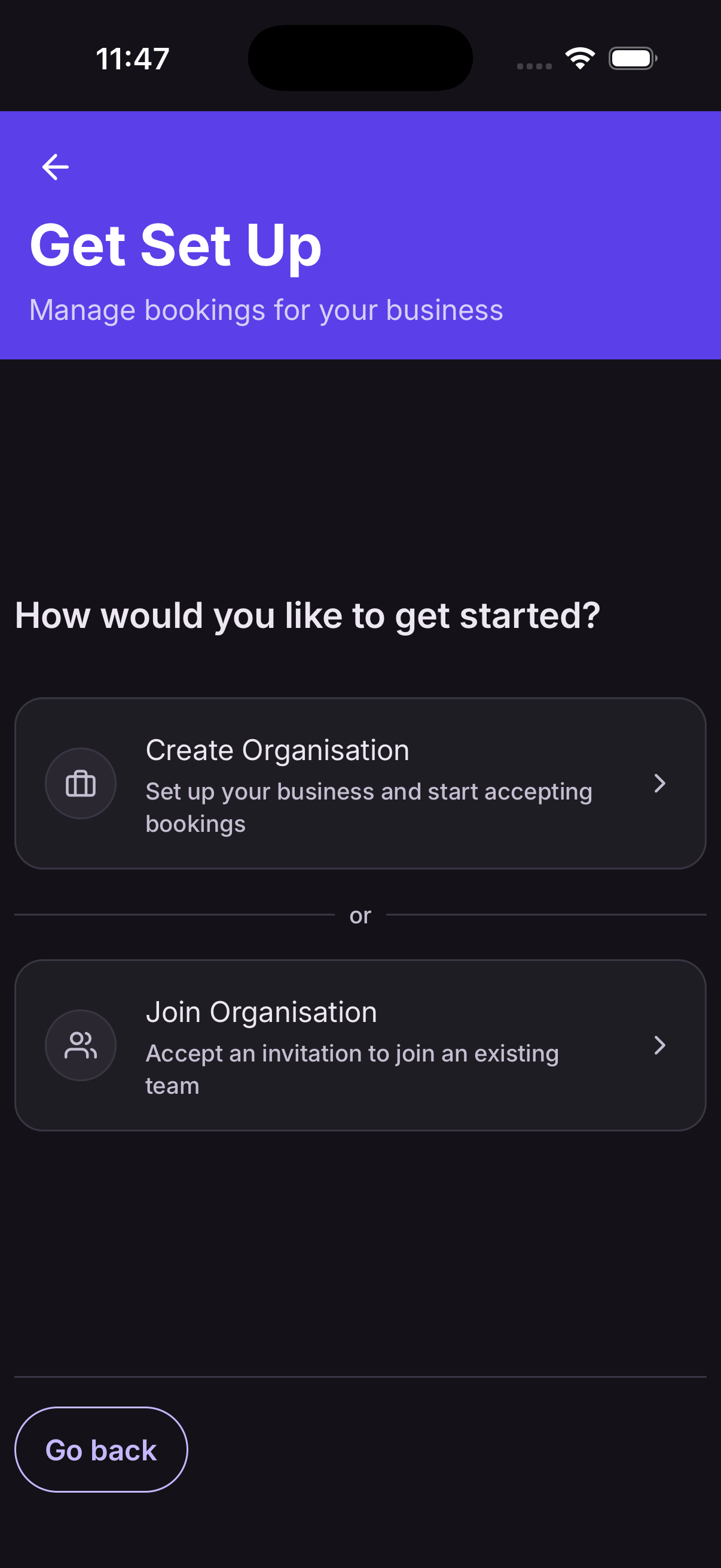 Join organisation step 2