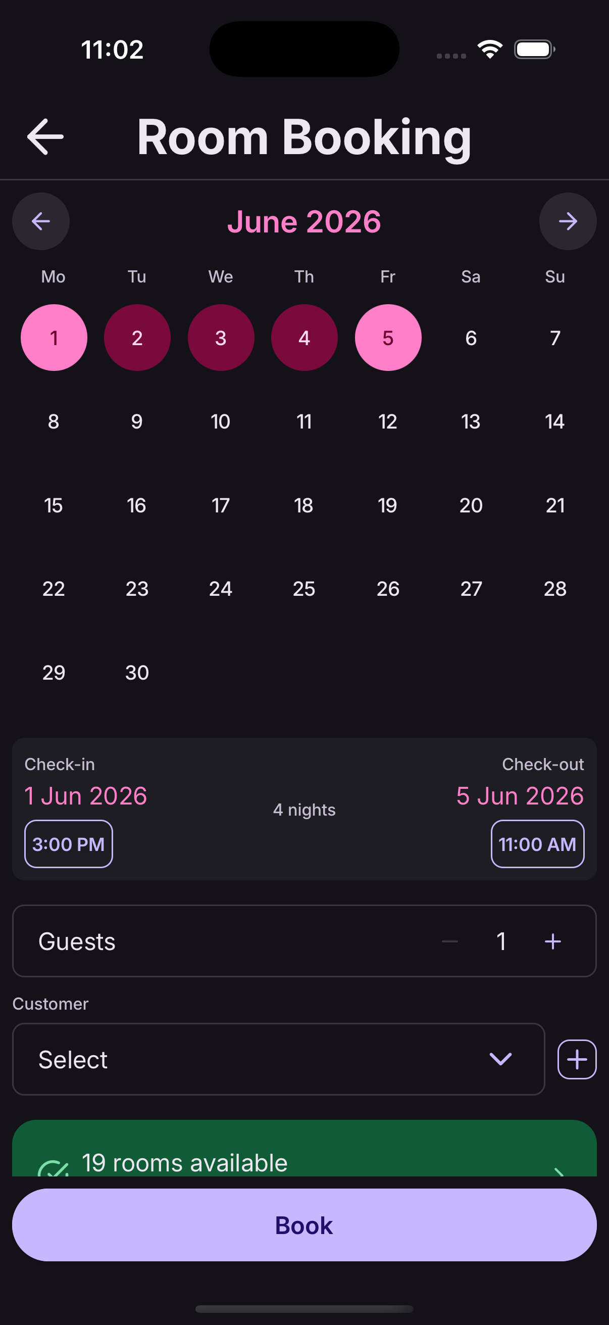 Adding a room booking in At9