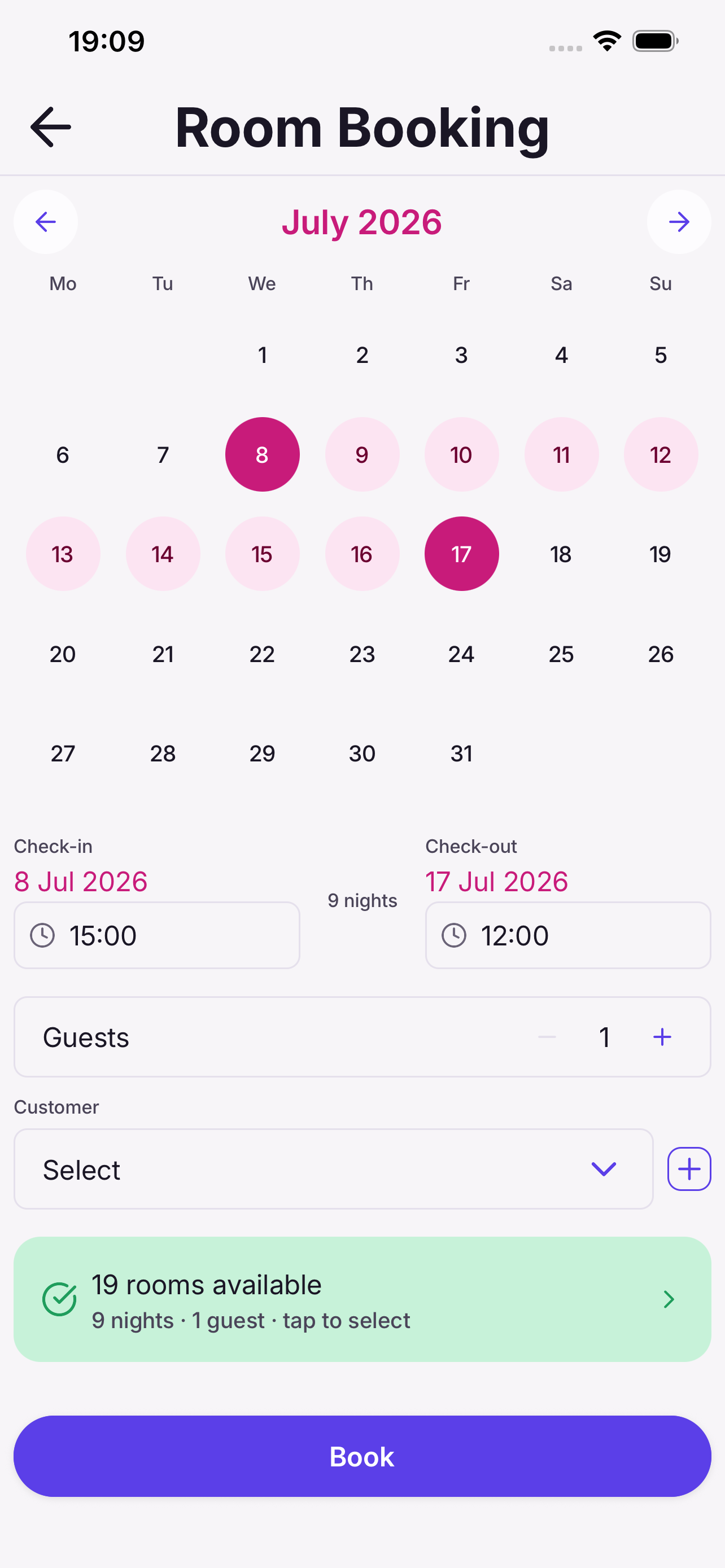 At9 room booking availability view