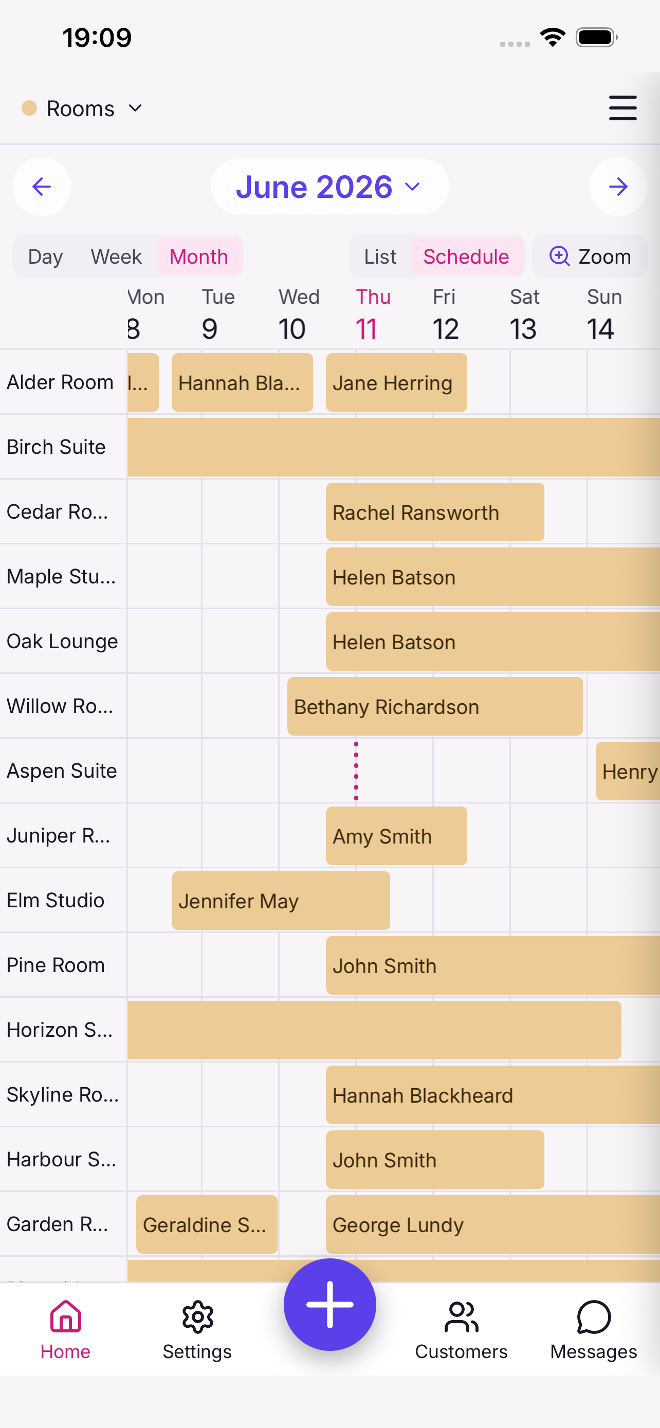 At9 room bookings schedule view