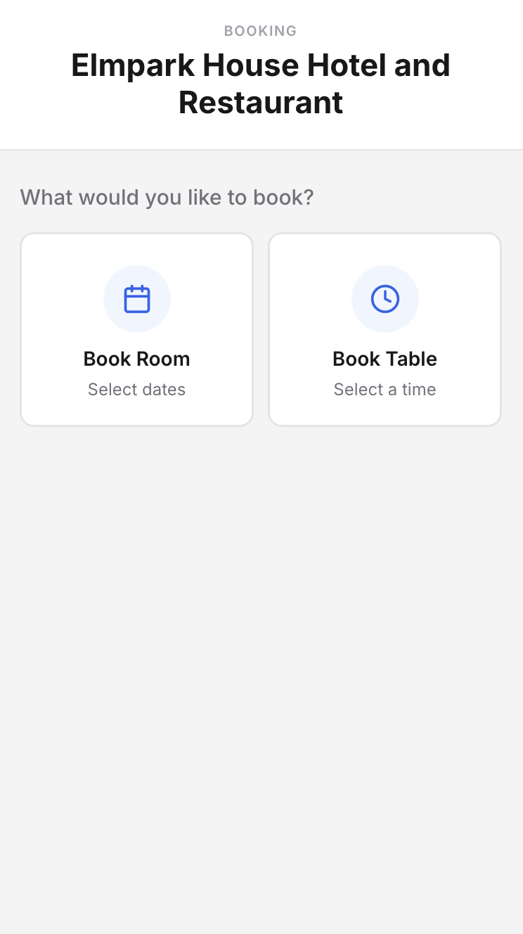 Customer choosing to book a room or table