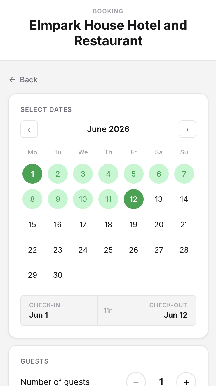 Booking a room via the At9 web link
