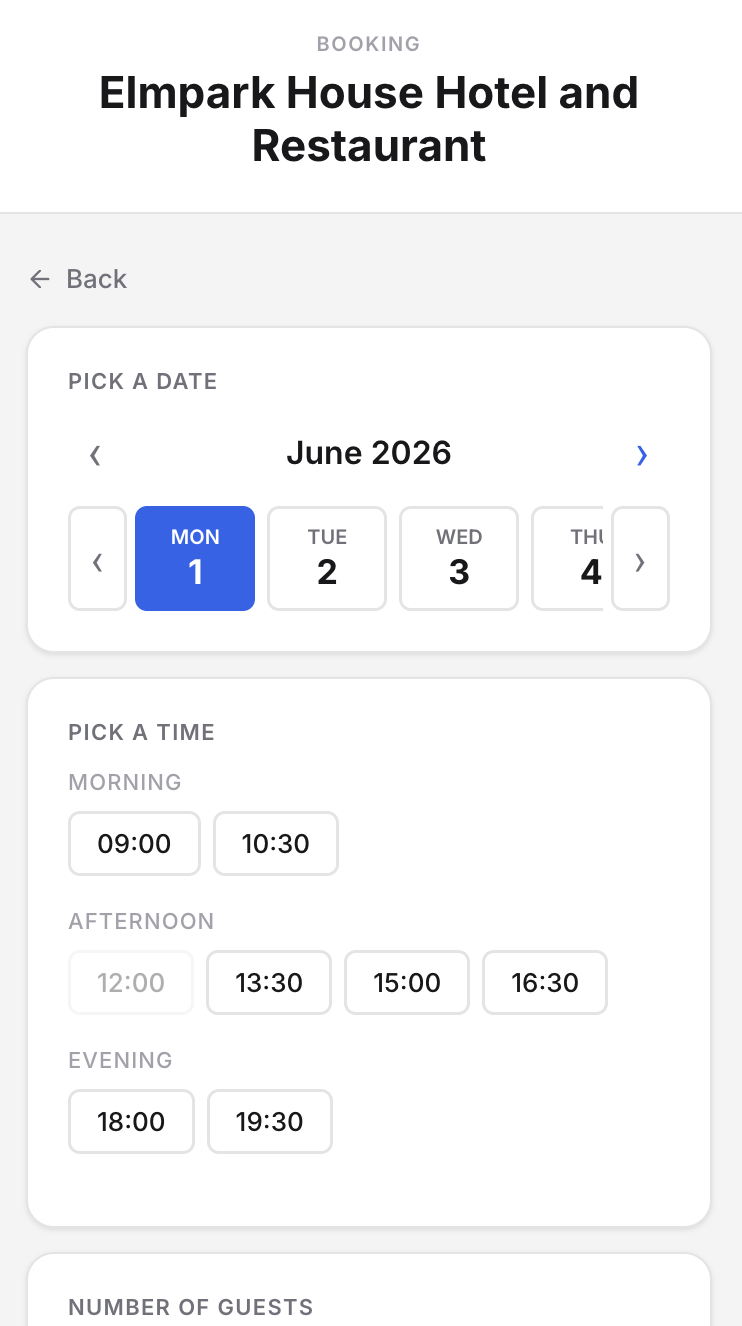 Booking a table via the At9 web link